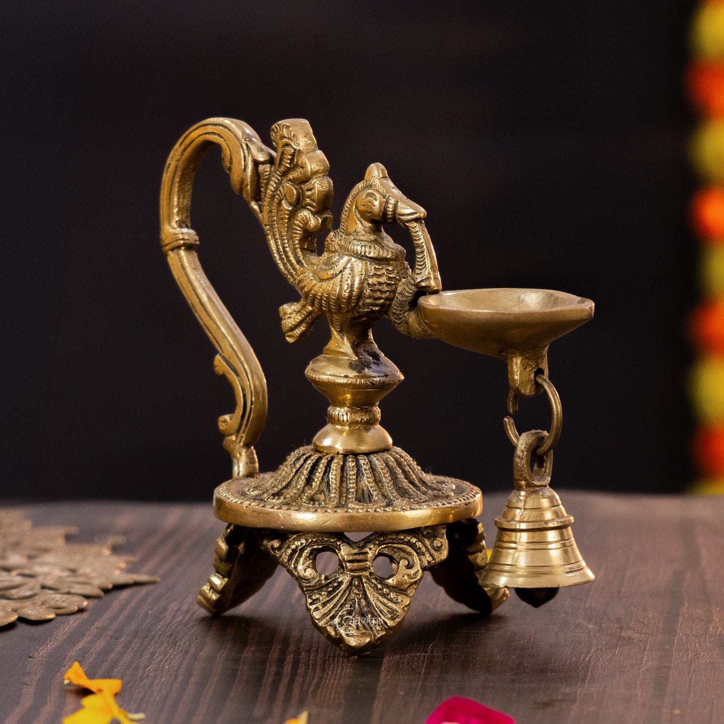 Peacock Diya with Bell