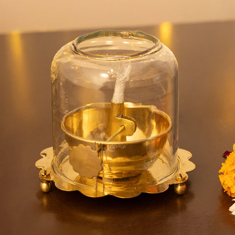 Brass Akhand Jyot Diya With Adjustable Bati Knob(Large)