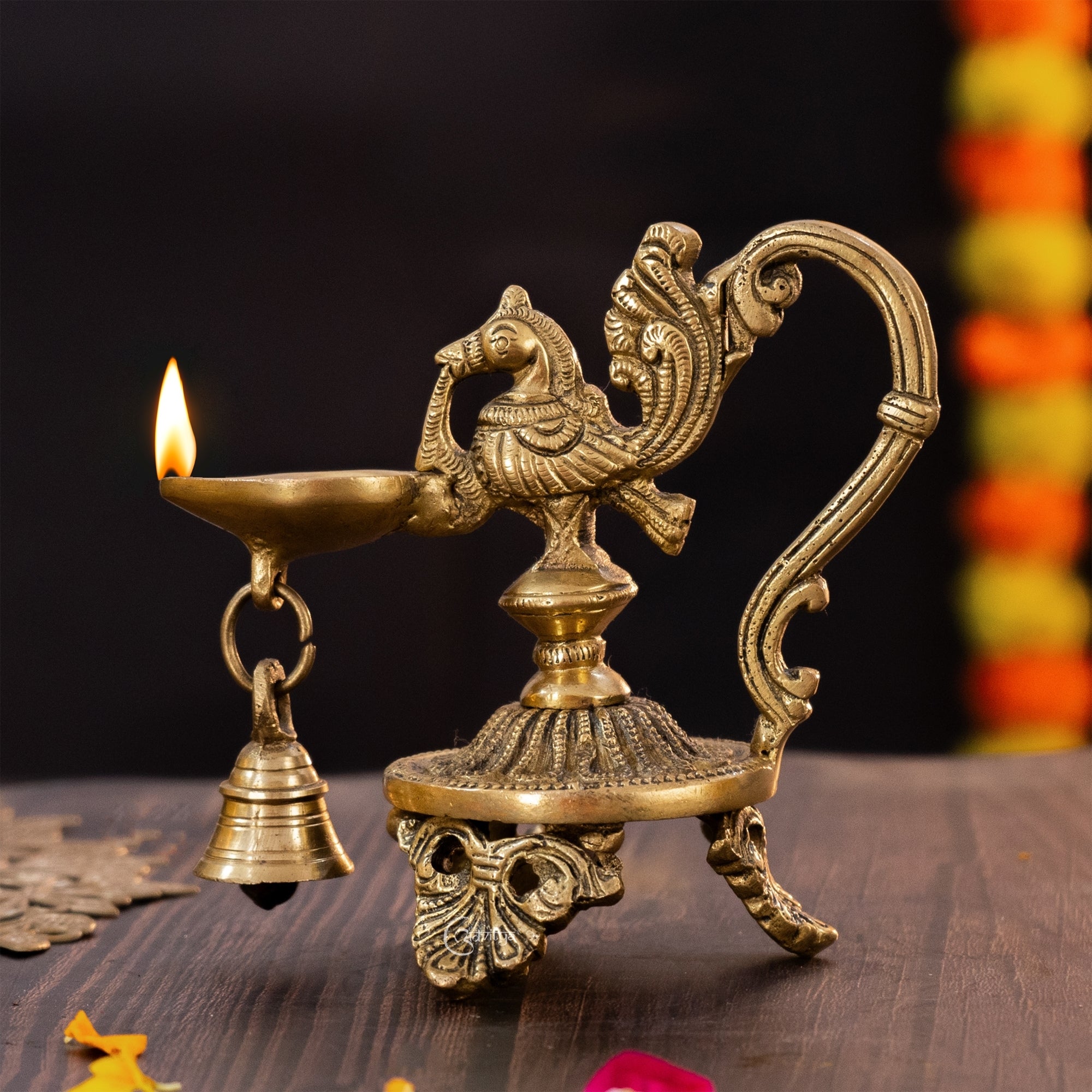 Peacock Diya with Bell
