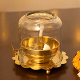 Brass Akhand Jyot Diya With Adjustable Bati Knob(Large| 200 ML)