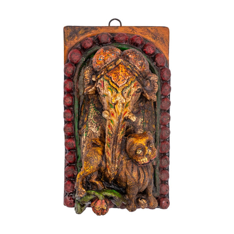 Wooden Carved Ganesha Statue Wooden Panel