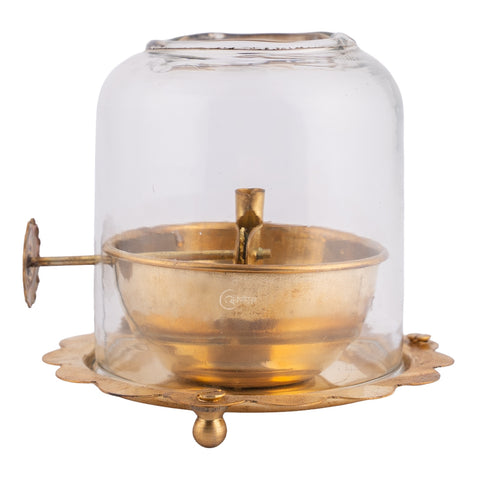 Brass Akhand Jyot Diya With Adjustable Bati Knob(Large)