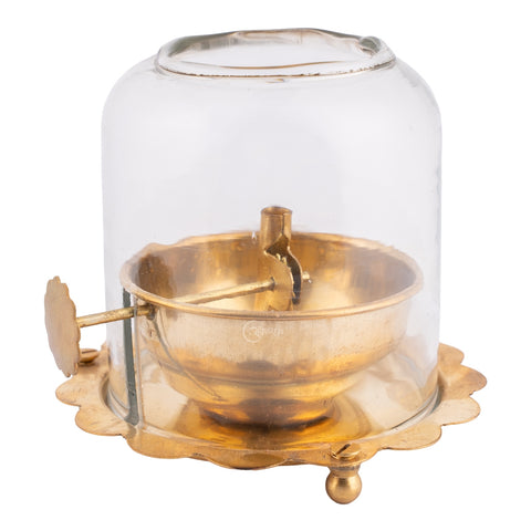 Brass Akhand Jyot Diya With Adjustable Bati Knob(Large)
