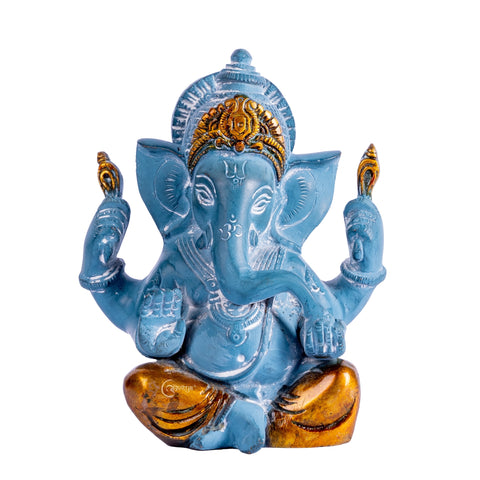 Brass Blue Ganesha Sitting Idol