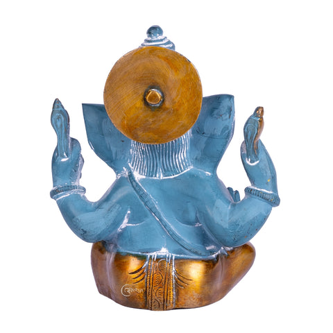 Brass Blue Ganesha Sitting Idol