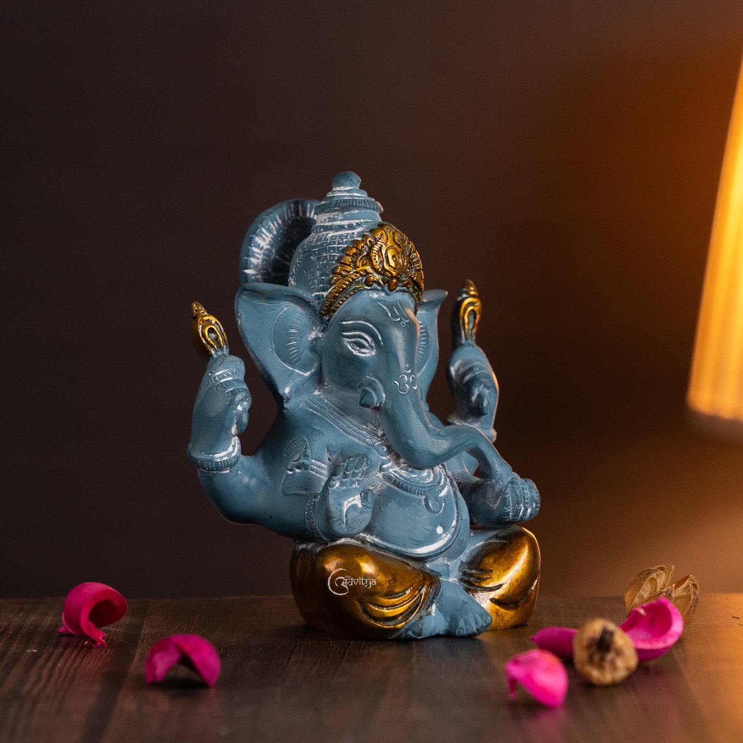 Brass Blue Ganesha Sitting Idol