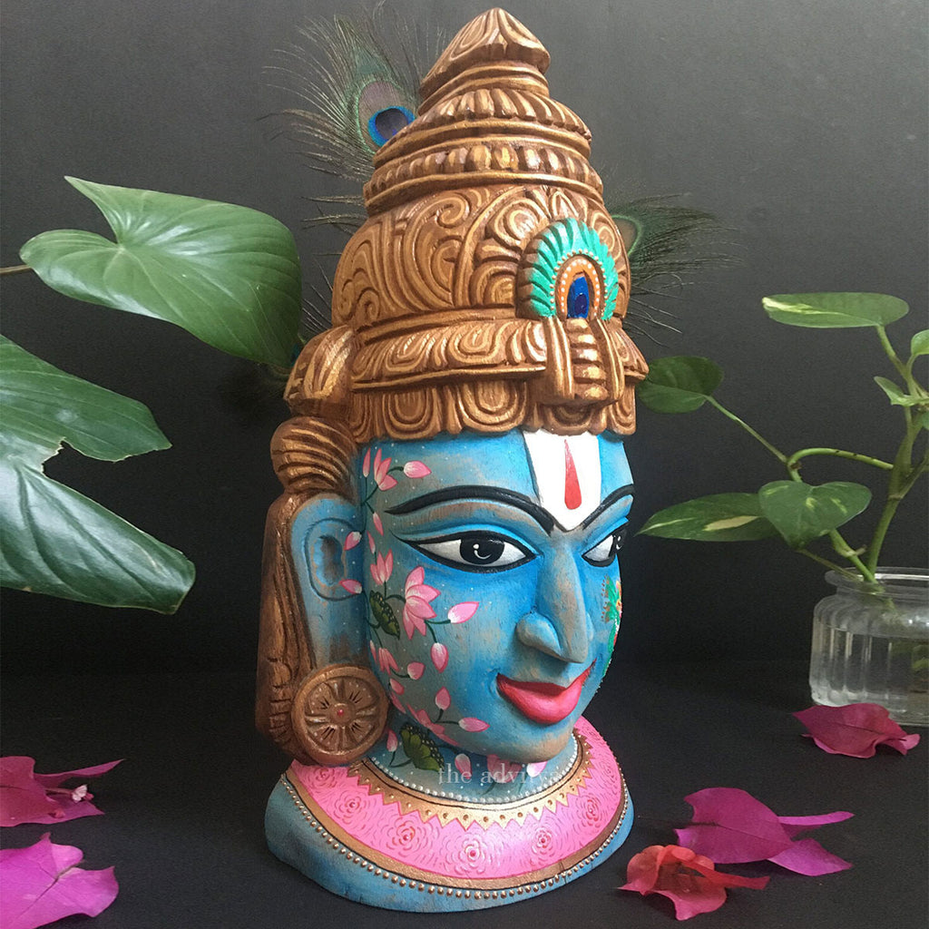 wooden vishnu head , wooden bust vishnu statue , wooden vishnu statue , wooden vishnu bust with srinathji