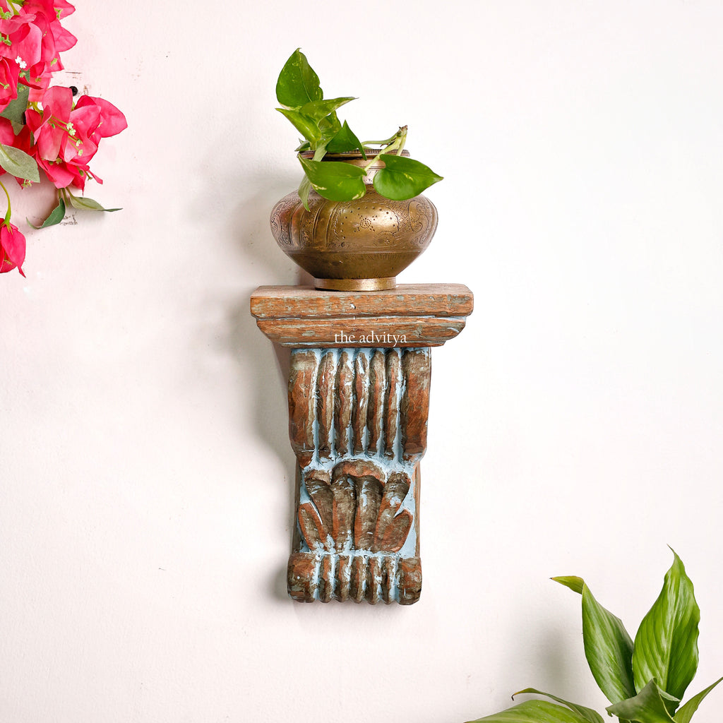 "Vintage Shelf with Wooden Carving  "