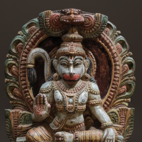 Seated Hanuman Idol of Wooden - 18.5 inch