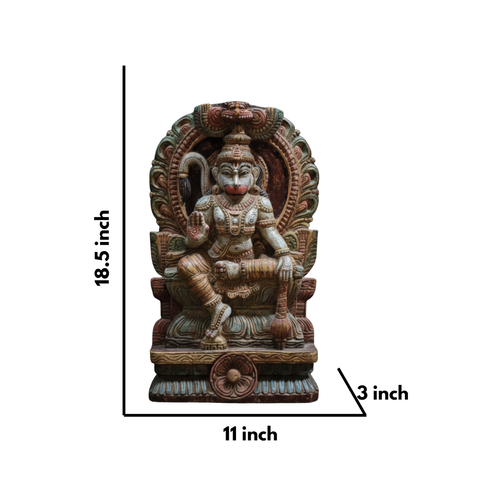 Seated Hanuman Idol of Wooden - 18.5 inch
