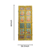 Wooden Door with Handpainted Laxmi on Lotus (Yellow)