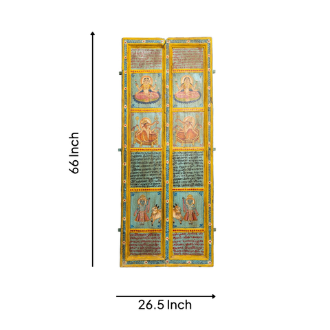 Wooden Door with Handpainted Laxmi on Lotus (Yellow)