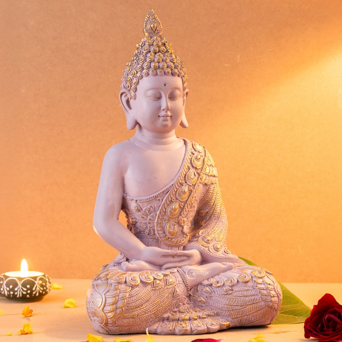 Resin Lord Gautama Buddha Decorative Statue (Pastel Pink)