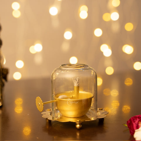 Brass Akhand Jyot Diya With Adjustable Bati Knob(Small)