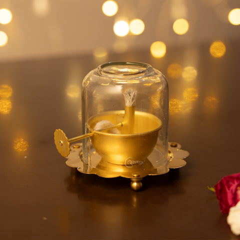 Brass Akhand Jyot Diya With Adjustable Bati Knob(Small)