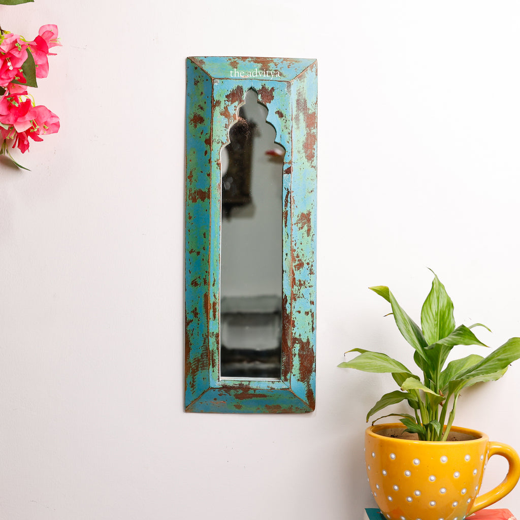 Blue Distressed Wooden Wall Long Mirror