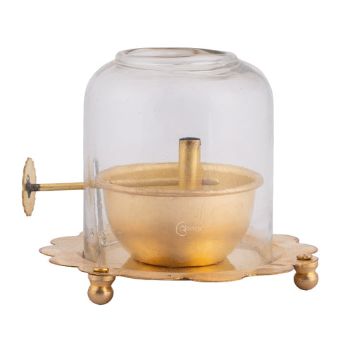 Brass Akhand Jyot Diya With Adjustable Bati Knob(Small)