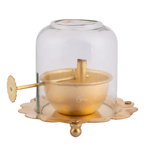 Brass Akhand Jyot Diya With Adjustable Bati Knob(Small)