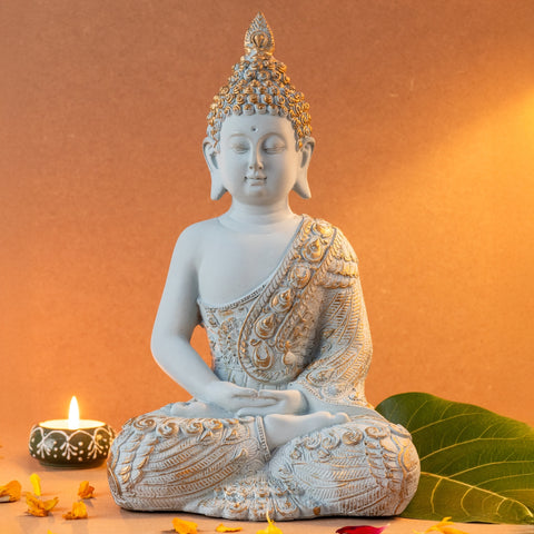 Resin Lord Gautama Buddha Decorative Statue (Pastel Blue)