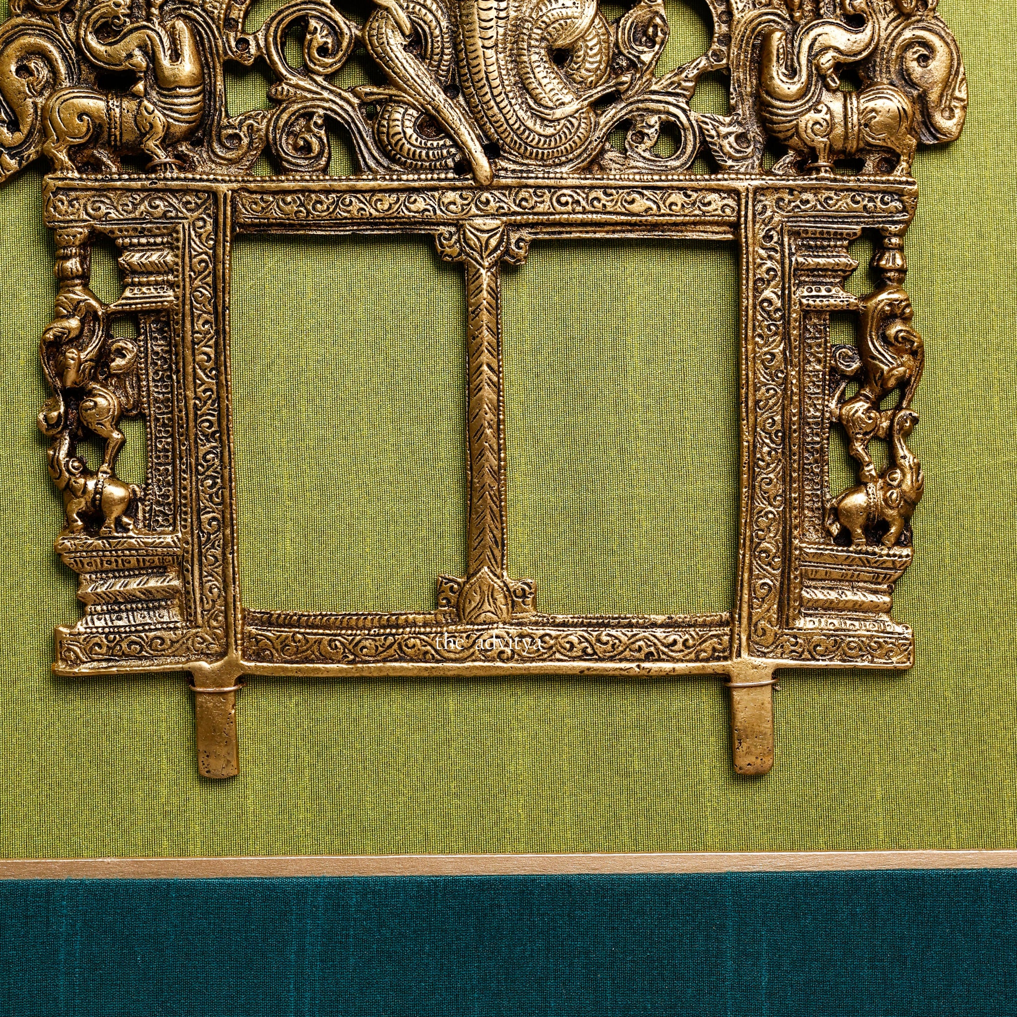 "Magnificent Brass Temple Prabhavali on Dual Fabric Frame "