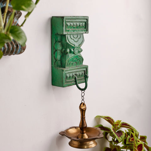 Hand Carved Wooden Green Hook Wall Decor