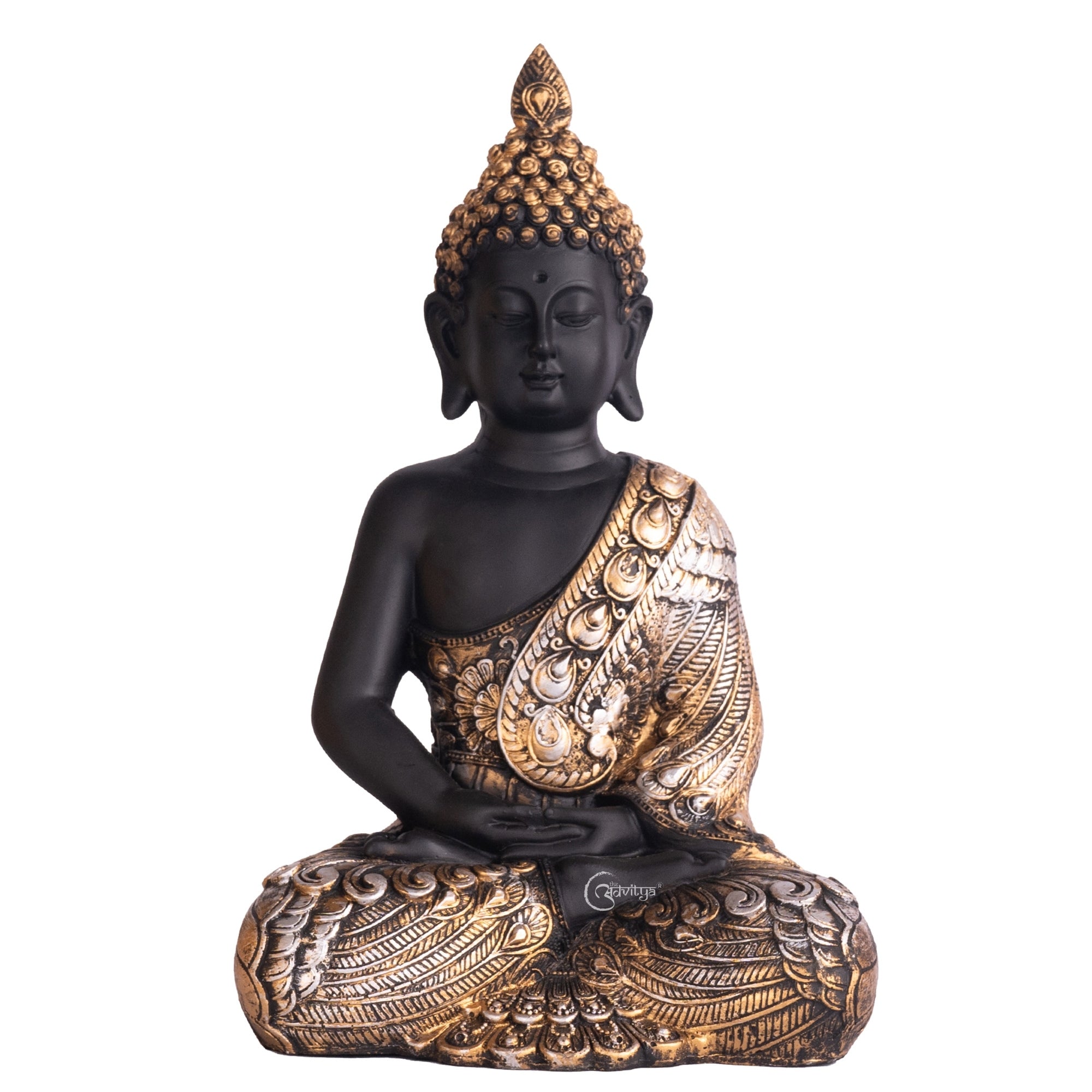 Resin Lord Gautama Buddha Decorative Statue (Black & Golden)