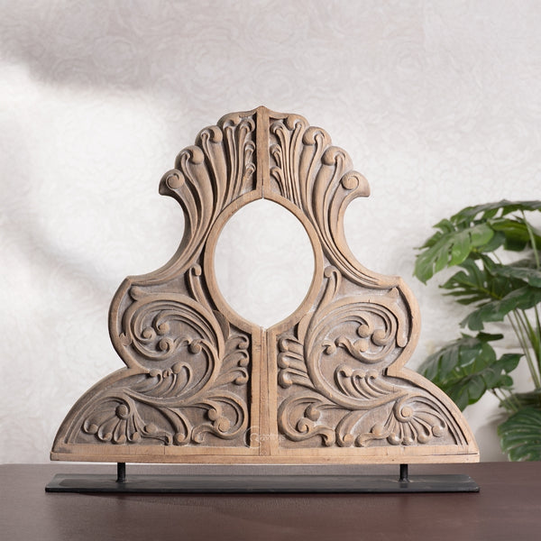 Vintage Carved Wooden Pediment Decor with Ornate Floral Design