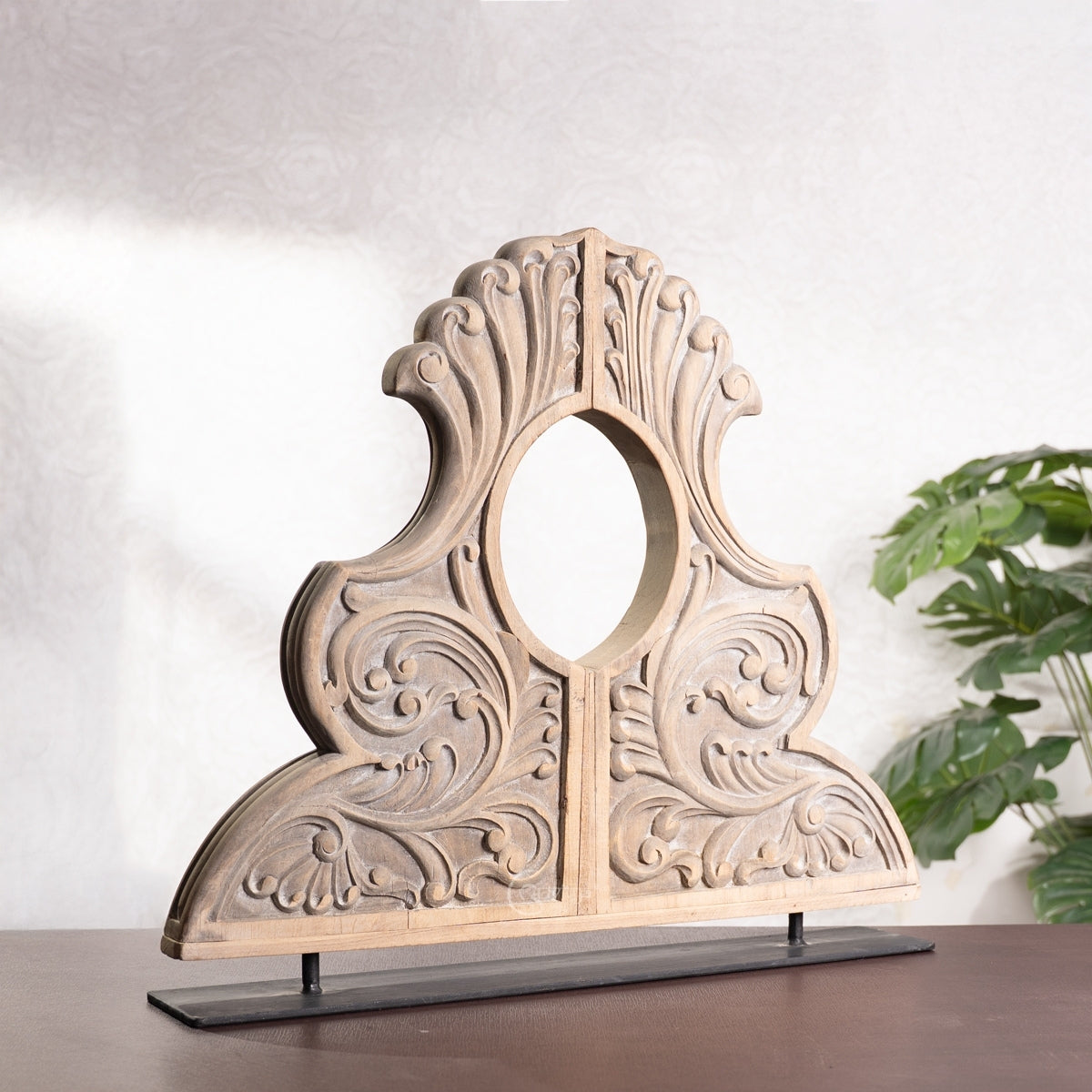 Vintage Carved Wooden Pediment Decor with Ornate Floral Design