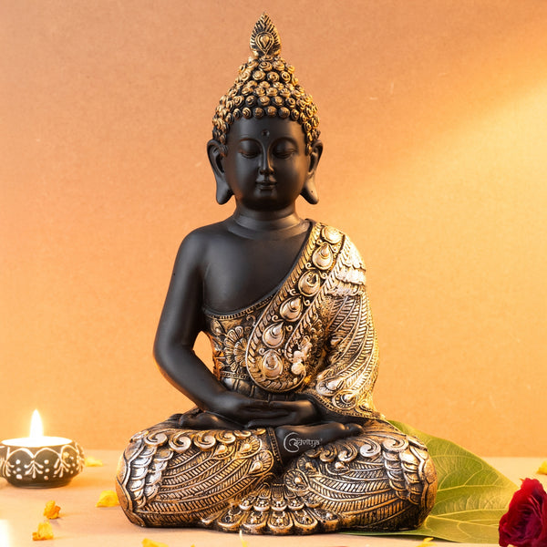 Resin Lord Gautama Buddha Decorative Statue (Black & Golden)