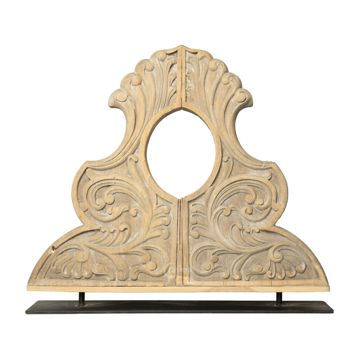 Vintage Carved Wooden Pediment Decor with Ornate Floral Design