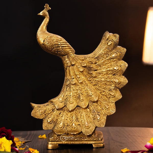 Brass Peacock Peafowl Statue