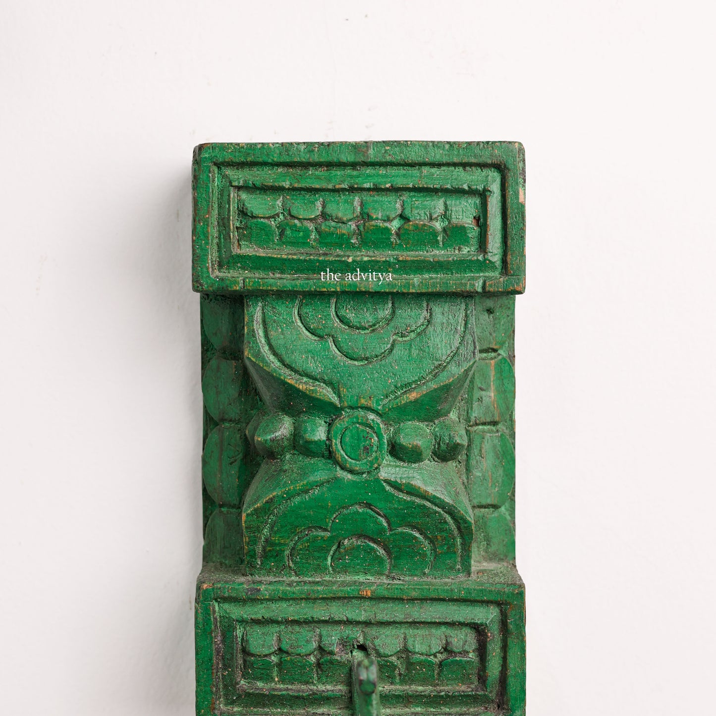 Hand Carved Wooden Green Hook Wall Decor