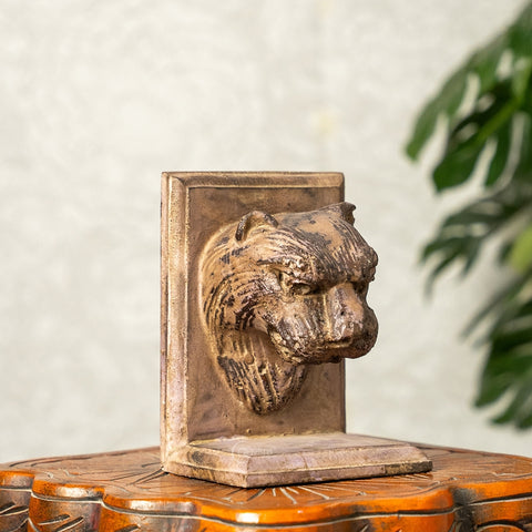 Lion Face Wooden Bookends (Pair)