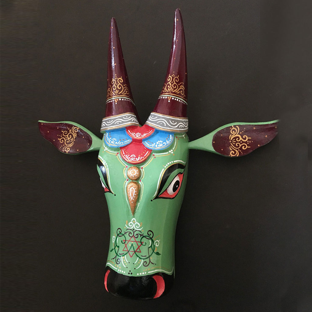 handcraft wooden cow head , pestal green cow head , handcrafted wooden cow head , pastel green cow head , wall decor