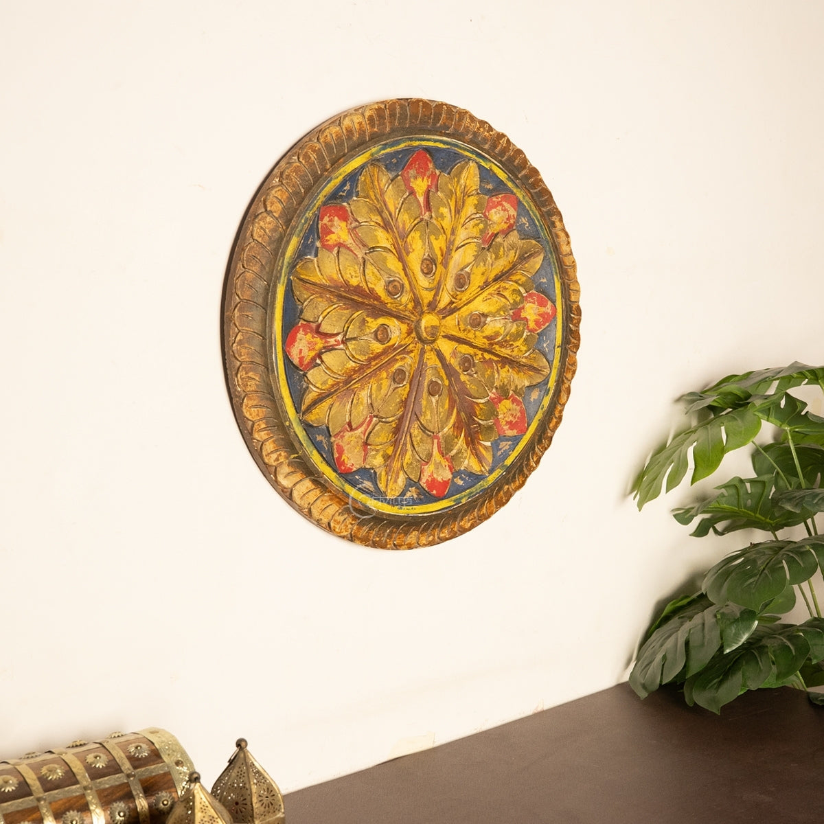 Mandala hand-painted wooden plate