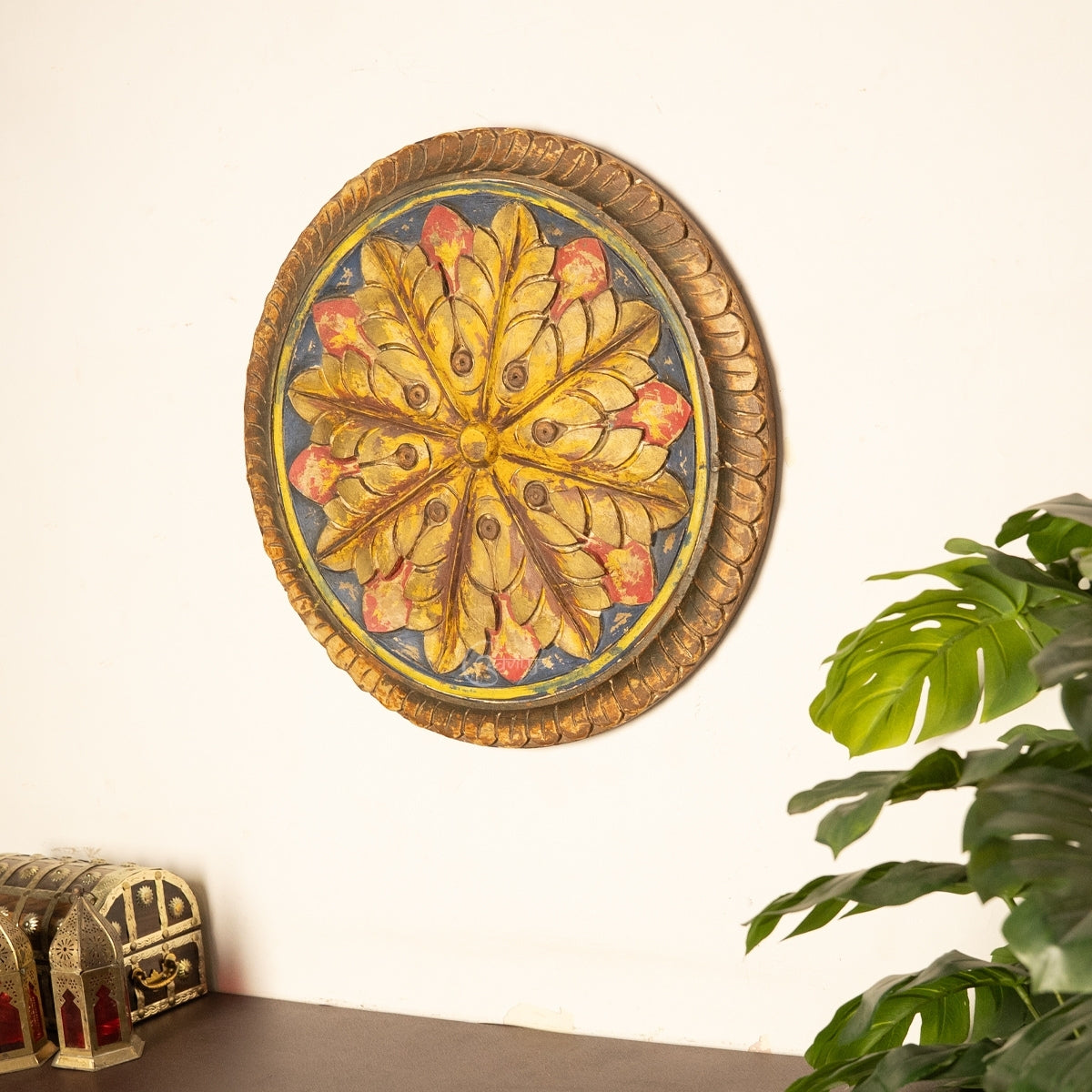 Mandala hand-painted wooden plate