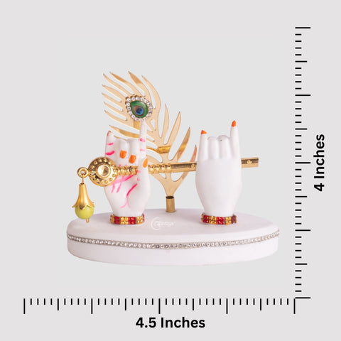 Marble Krishna Hand Statue in White with Flute and Morpankh