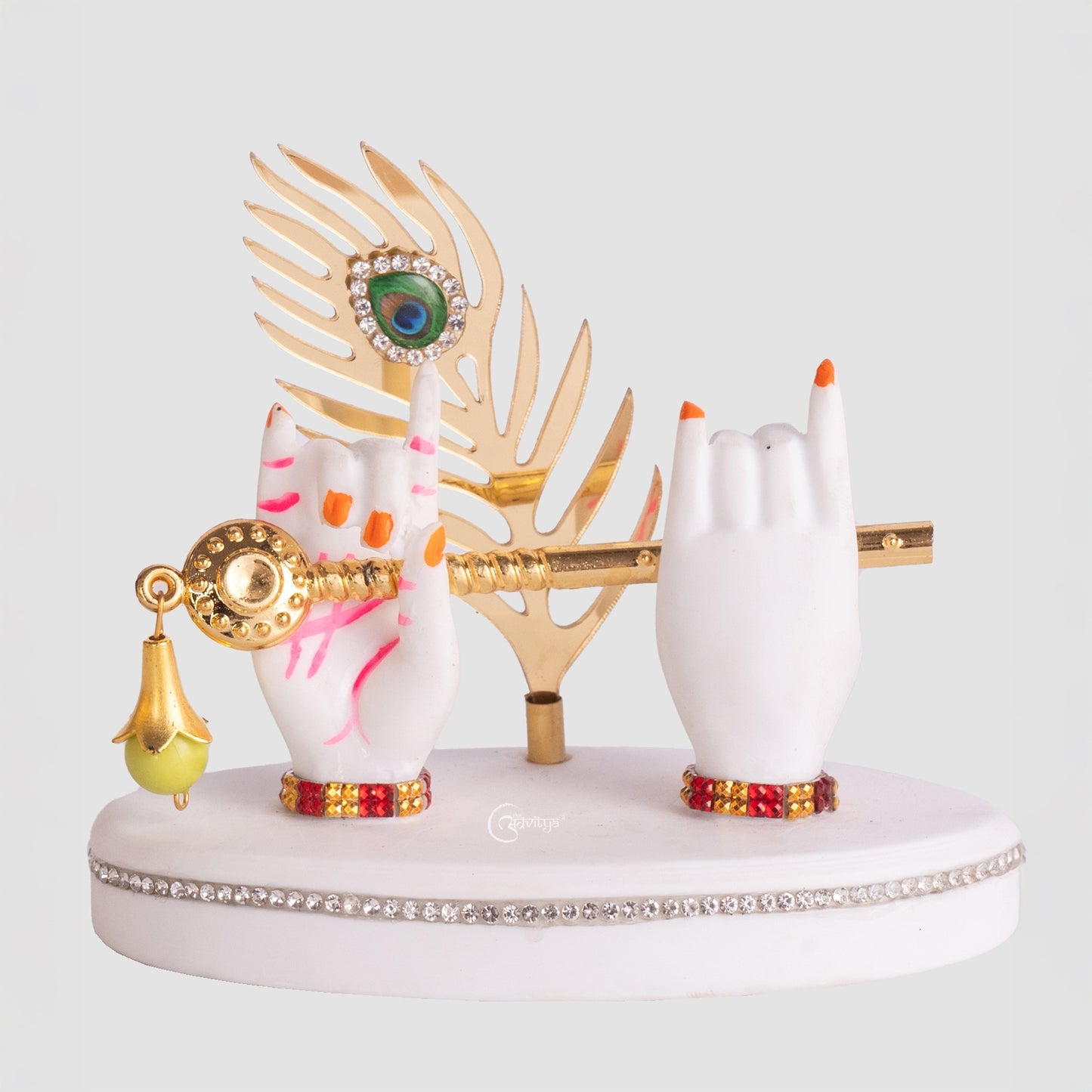 Marble Krishna Hand Statue in White with Flute and Morpankh