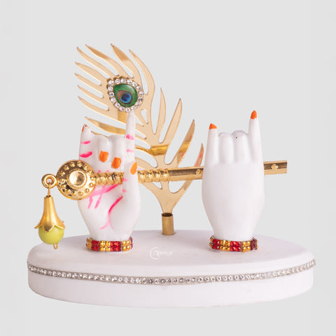 Marble Krishna Hand Statue in White with Flute and Morpankh