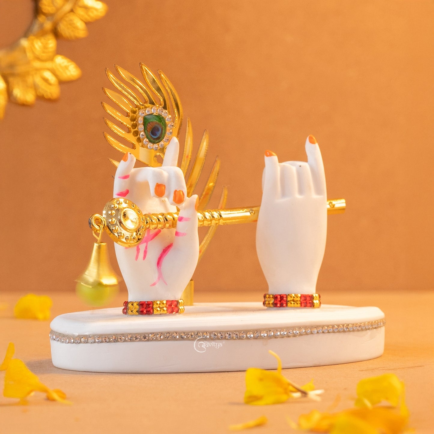 Marble Krishna Hand Statue in White with Flute and Morpankh