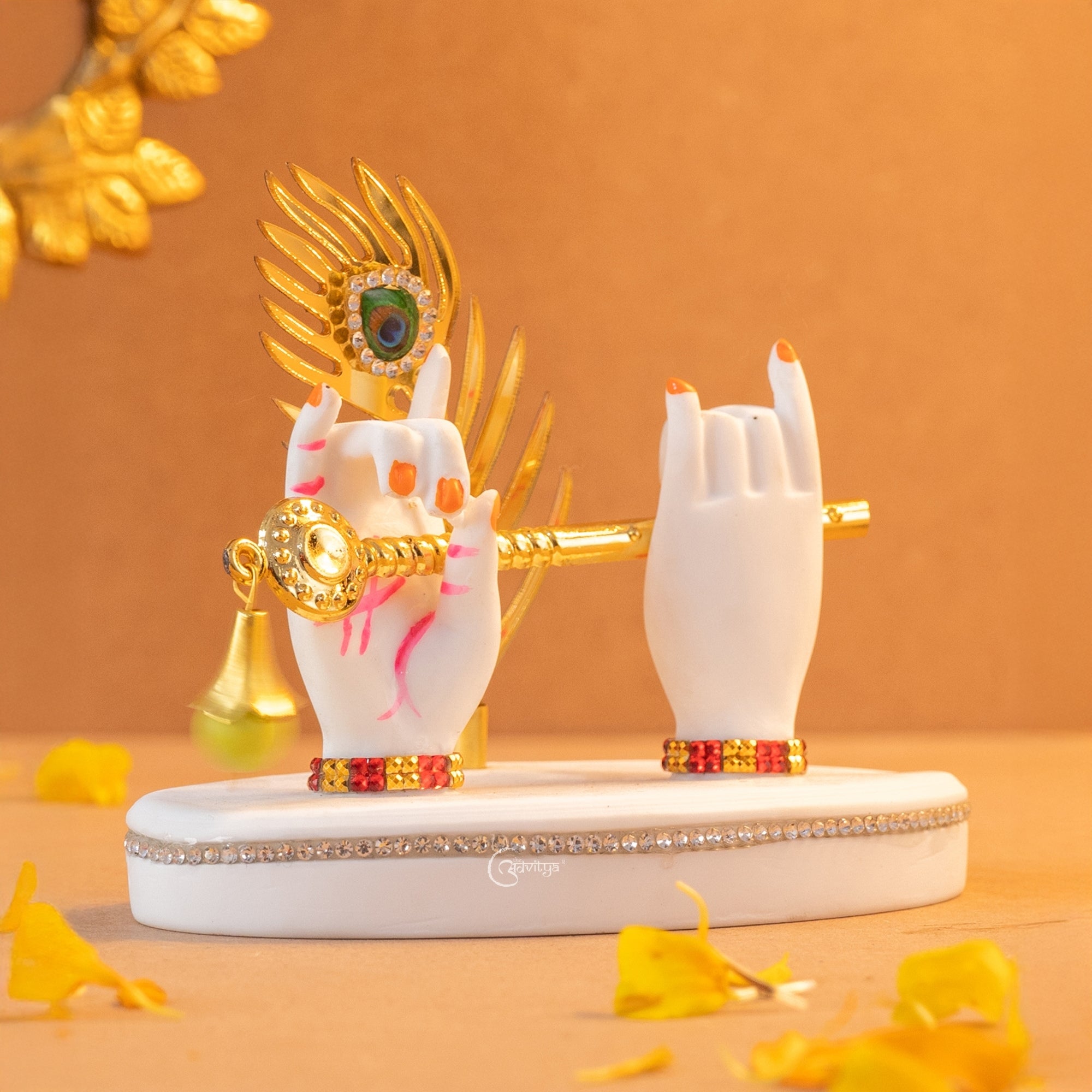 Marble Krishna Hand Statue in White with Flute and Morpankh