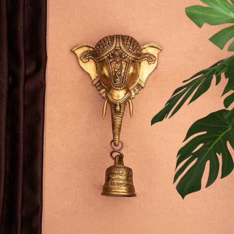 Brass Ganesha Face Wall Hanging With Bell