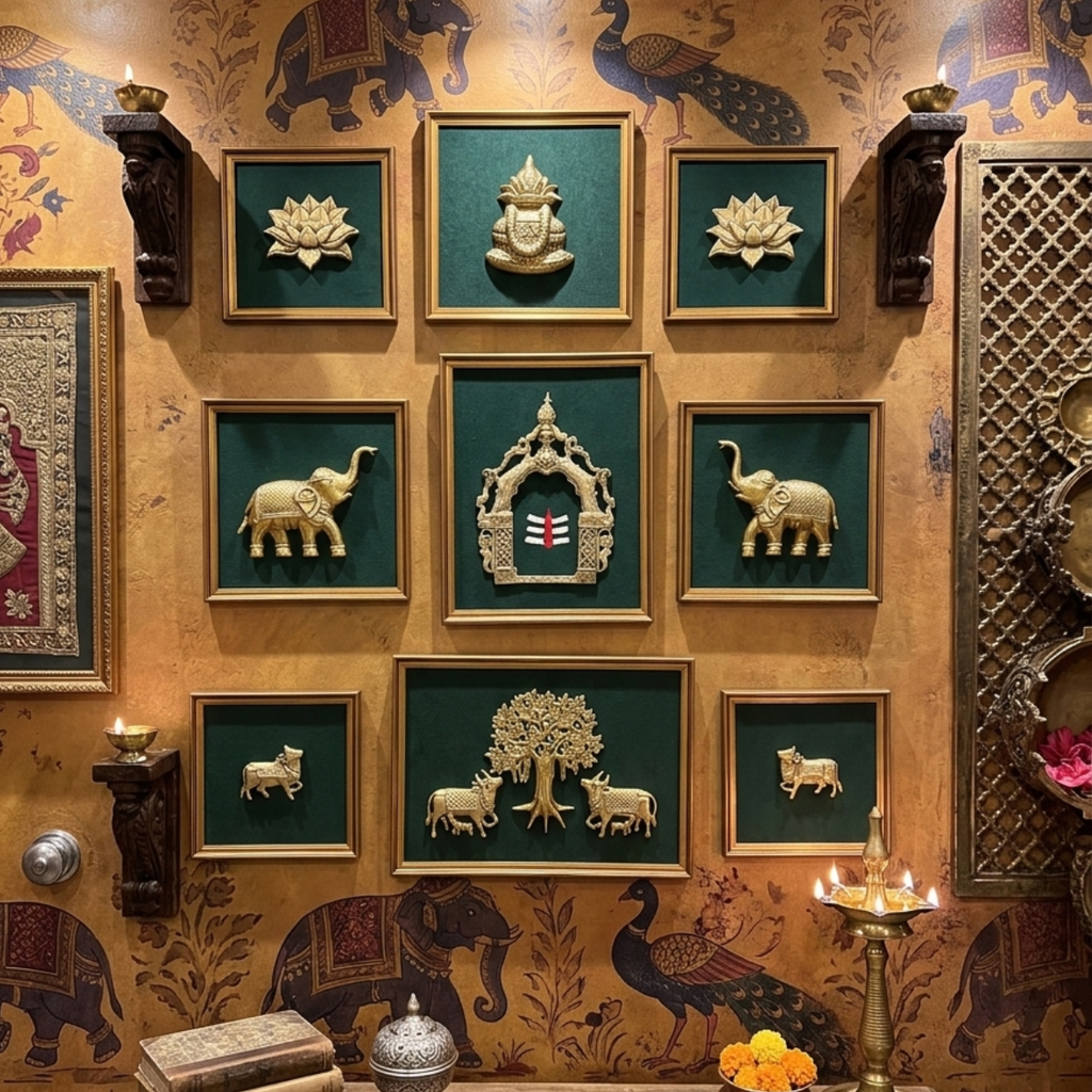 Brass Wall Decor Frame set Emerald Green