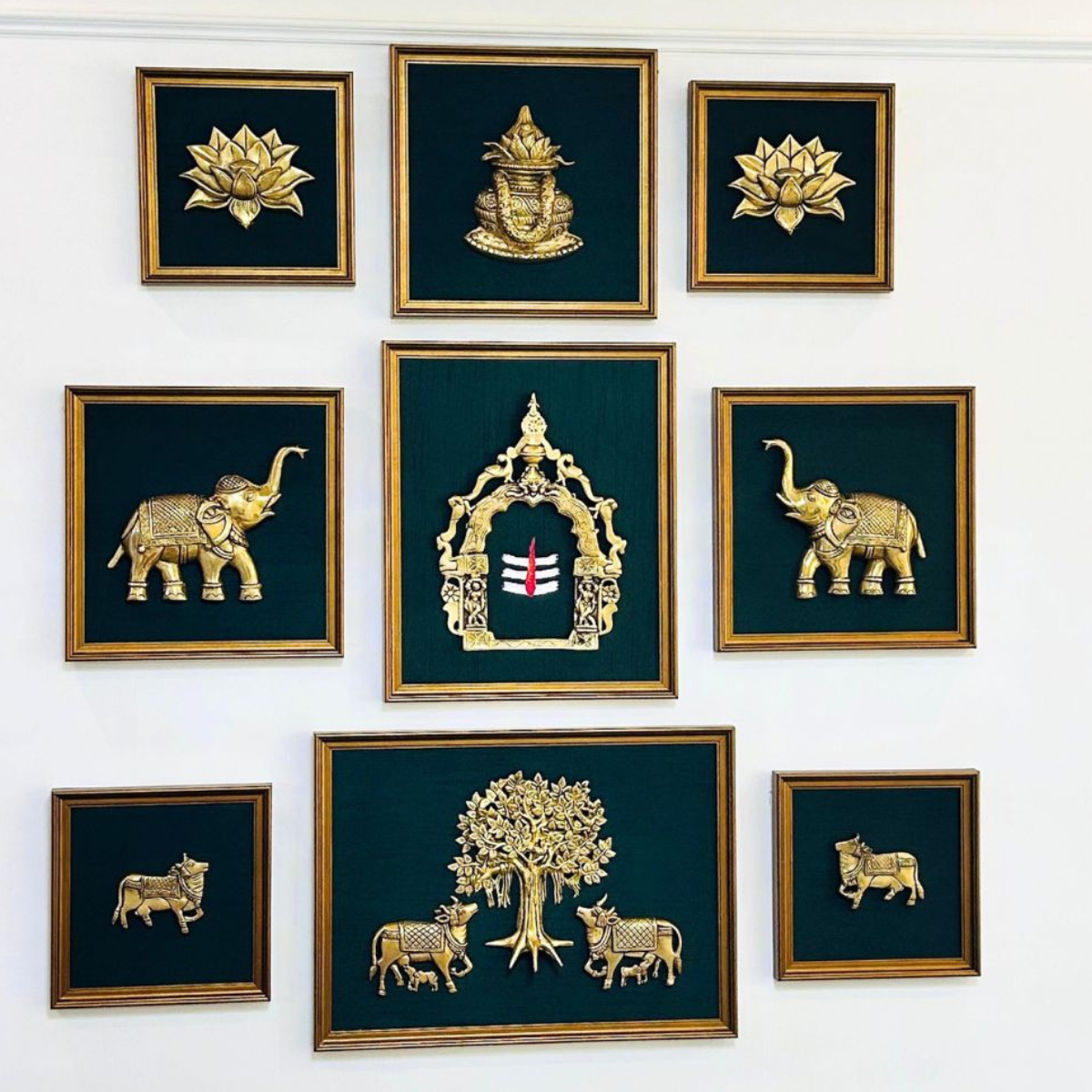 Brass Wall Decor Frame set Emerald Green