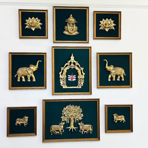 Brass Wall Decor Frame set Emerald Green