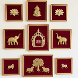 Brass Maroon 9 Frame Wall decor Set with Shiva Tilak