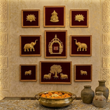 Brass Maroon 9 Frame Wall decor Set with Shiva Tilak