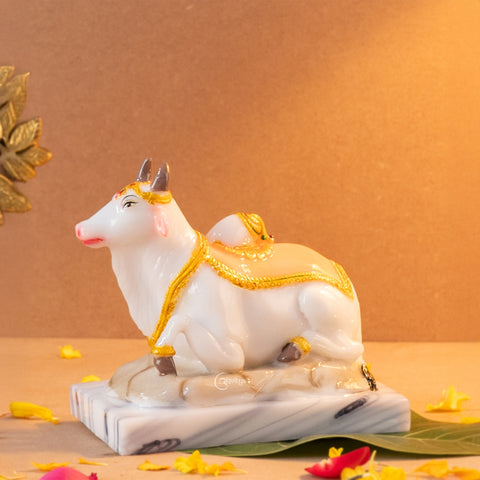 Marble Nandi Cow Marble Dust Statue