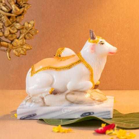 Marble Nandi Cow Marble Dust Statue