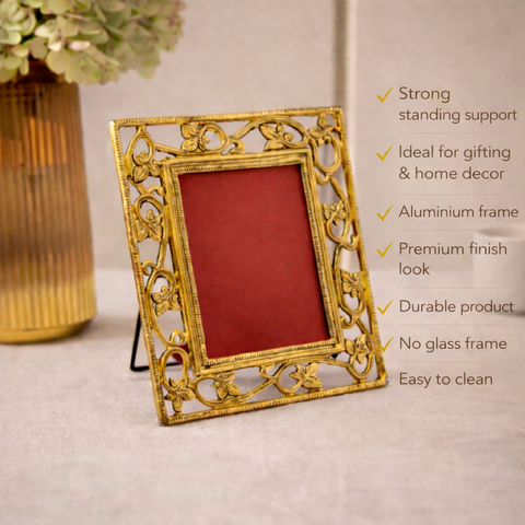 Photo Frame | Aluminium Build | Golden Color | Royal Finish | Decor Item | 8.2 X 9.8 Inch